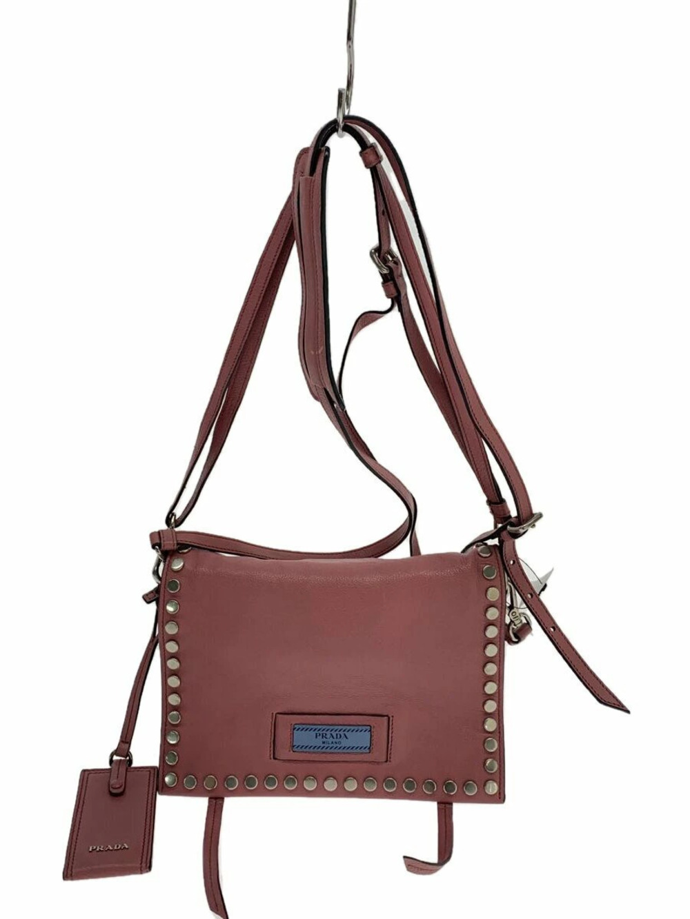 Prada Etiquette studded leather crossbody bag silvertoned studs Pink
